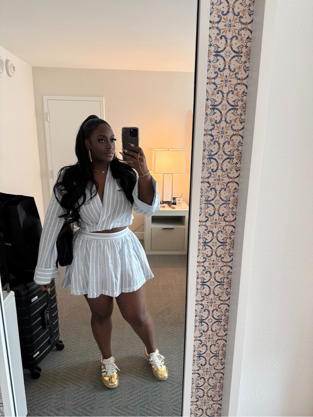 Fashion Nova Blue and White Striped Skort Set